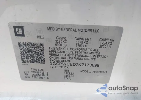 2019 Chevrolet Silverado 1500 Lt from USA, damaged, VIN 1GCPWCED7KZ173698